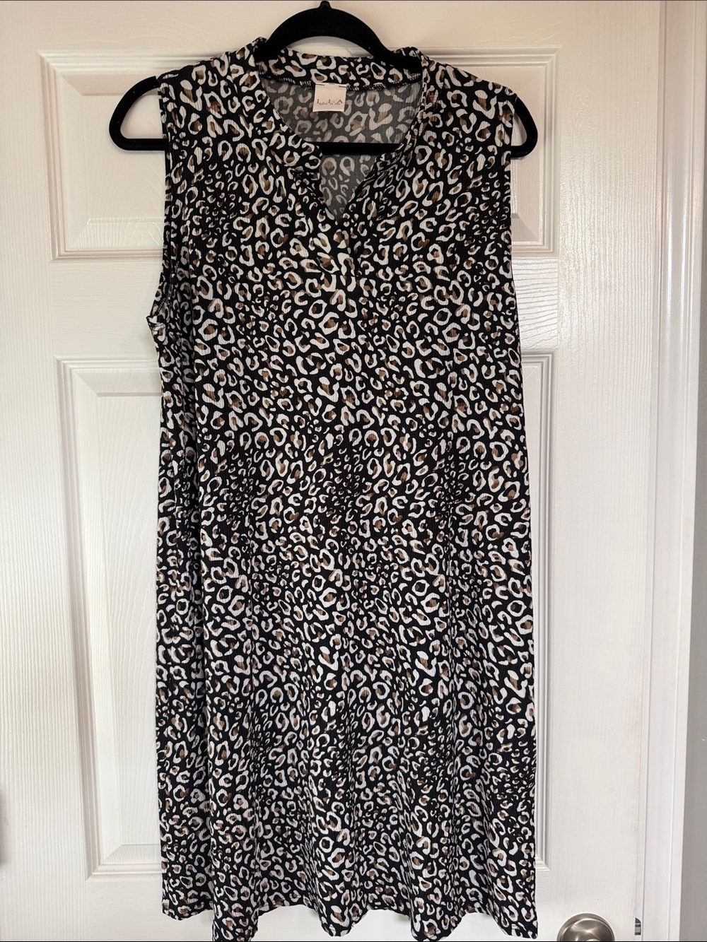 Sleeveless Leopard-Print A-Line Dress in Black & White